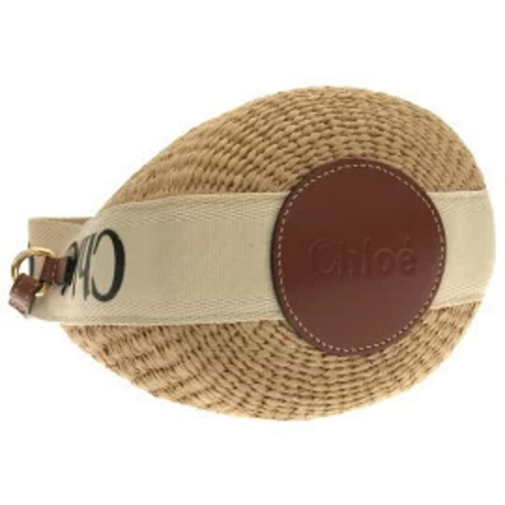 Chloe Woody Basket Shoulder Bag Beige Brown Straw Tan Leather - Picture 3 of 5